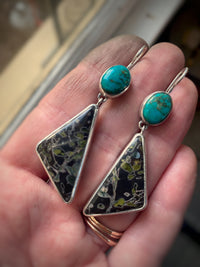 Antique Turquoise and Volcanic Porphyry Earrings
